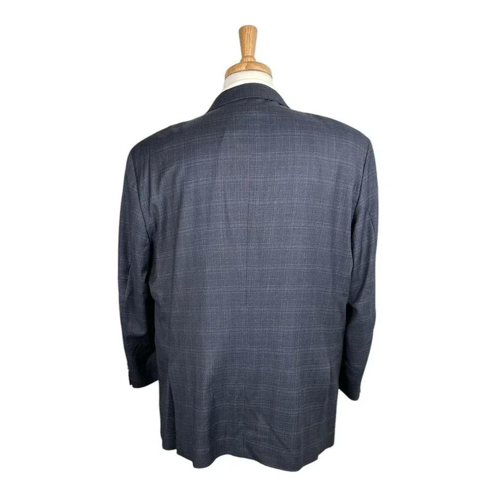 Peter Millar Blue Gray Checked Loro Piana Super 130s Wool Blazer Size 48R Mint